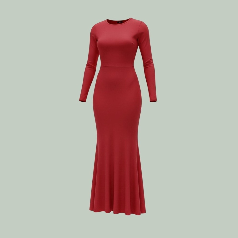 Evening Gala Bodycon Long Sleeve Mermaid Maxi Dress Womens XS Red